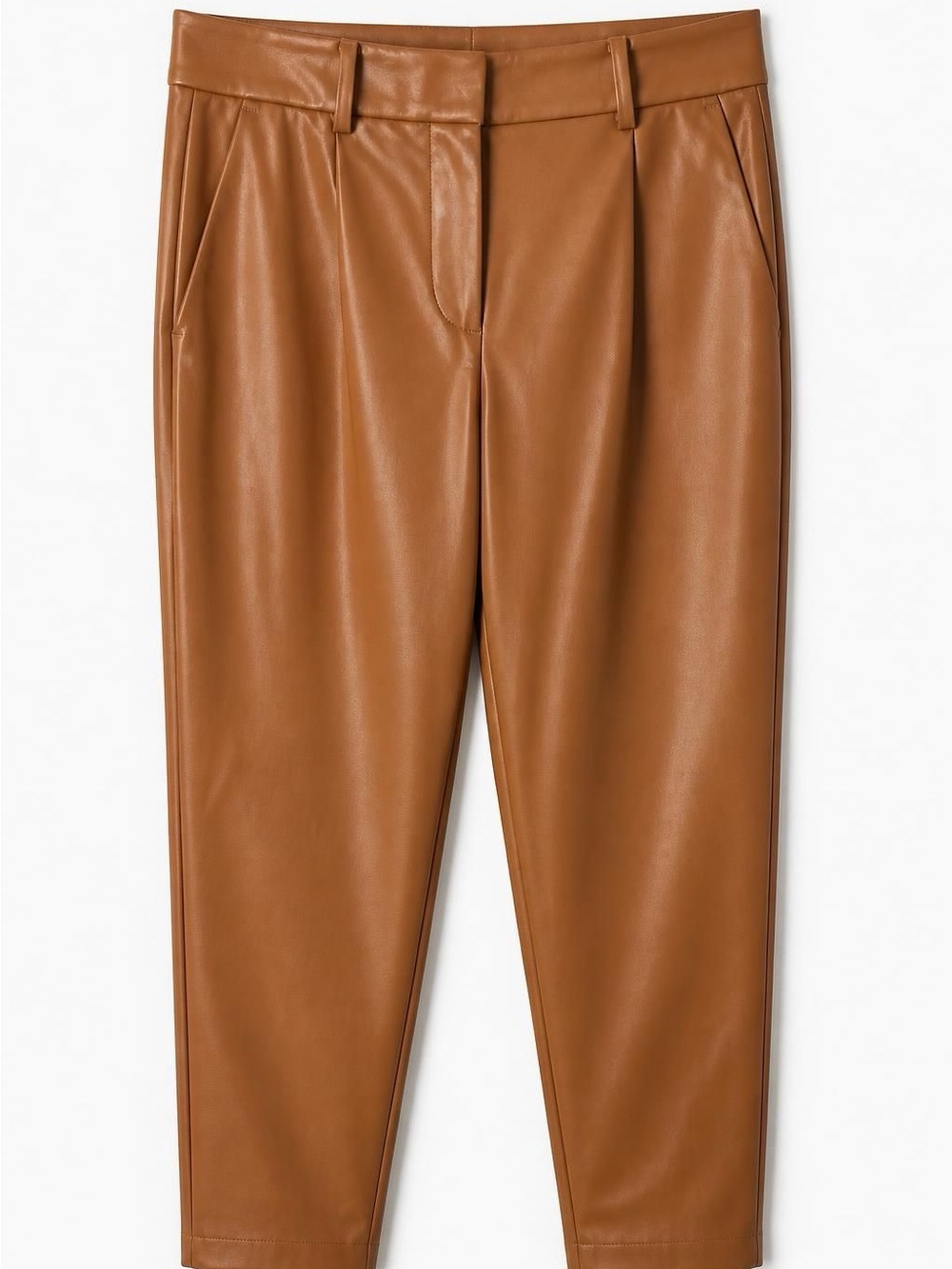 LOFT Cropped Faux Leather Trousers in Cognac